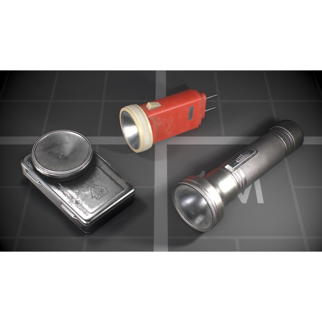 Used Soviet Flashlights 3D Model – Low Poly Game Asset, FBX - View 3