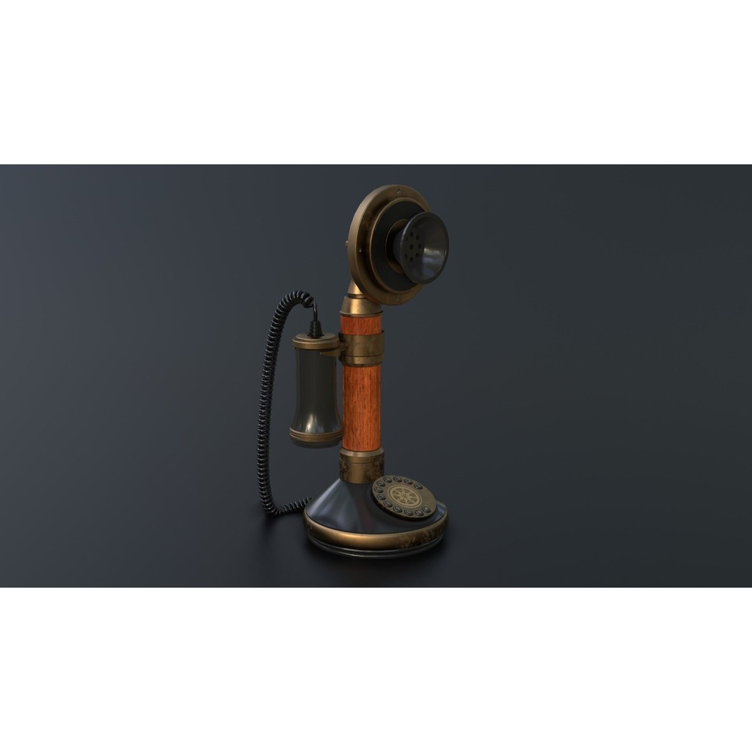 Vintage Candlestick Telephone 3D Model – Low Poly PBR Game Asset, FBX, OBJ - View 10