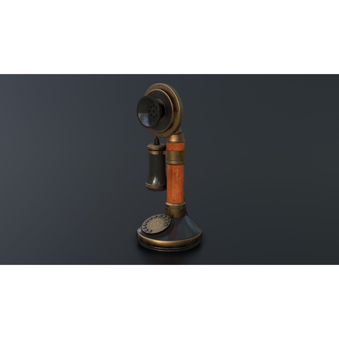 Vintage Candlestick Telephone 3D Model – Low Poly PBR Game Asset, FBX, OBJ - View 11