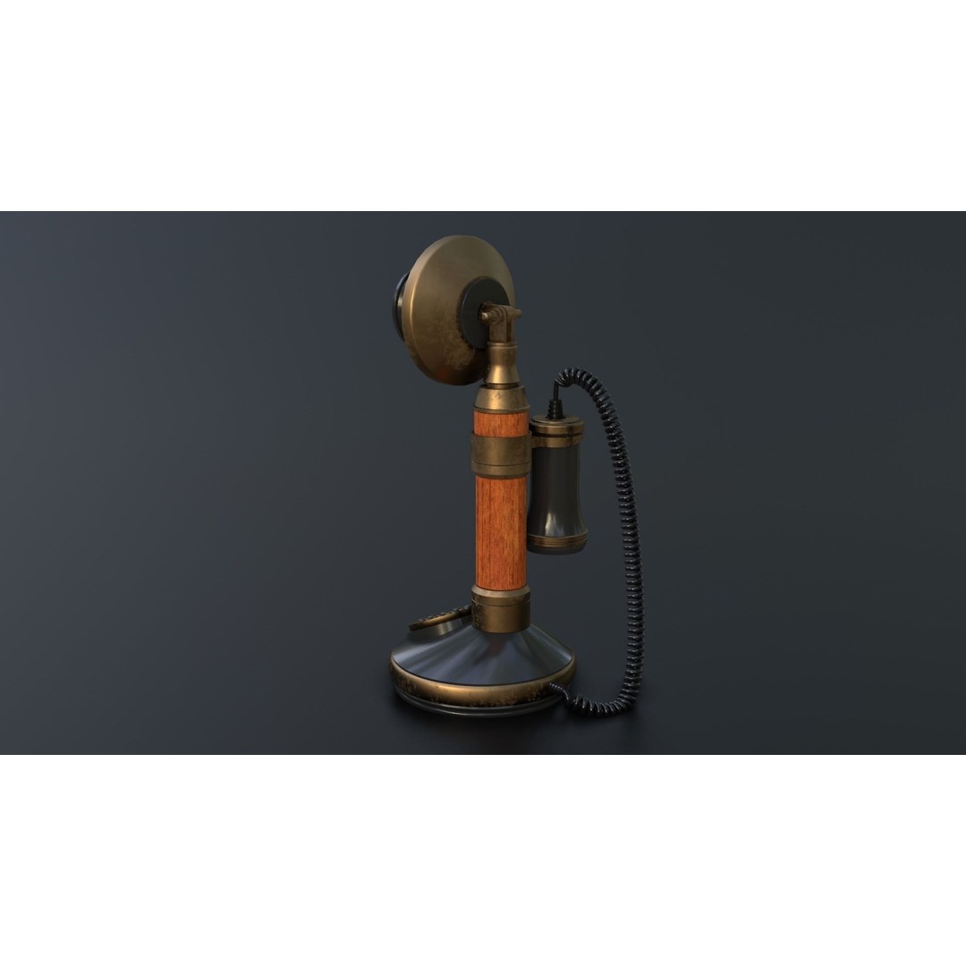 Vintage Candlestick Telephone 3D Model – Low Poly PBR Game Asset, FBX, OBJ - View 12