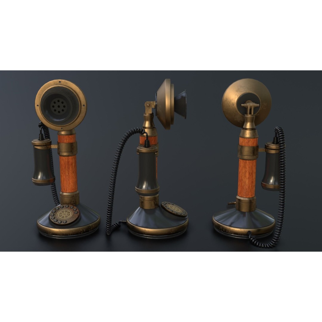 Vintage Candlestick Telephone 3D Model – Low Poly PBR Game Asset, FBX, OBJ - View 14