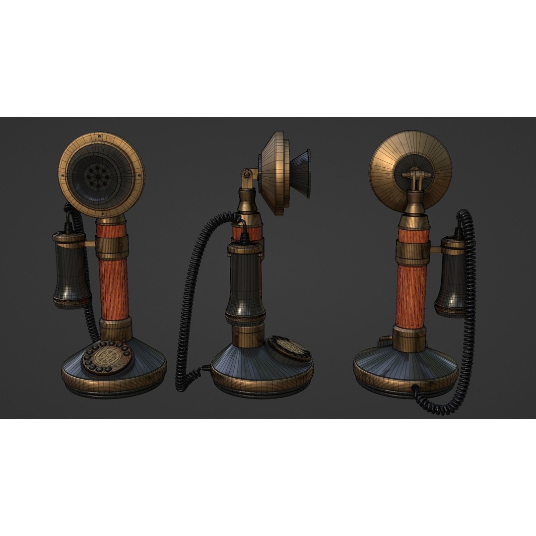 Vintage Candlestick Telephone 3D Model – Low Poly PBR Game Asset, FBX, OBJ - View 15