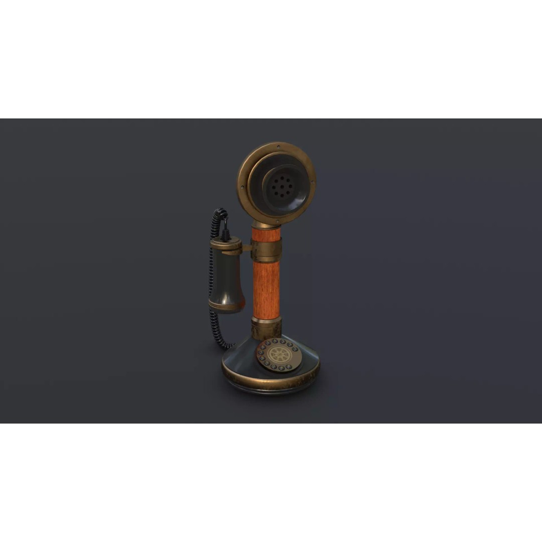 Vintage Candlestick Telephone 3D Model – Low Poly PBR Game Asset, FBX, OBJ - View 2