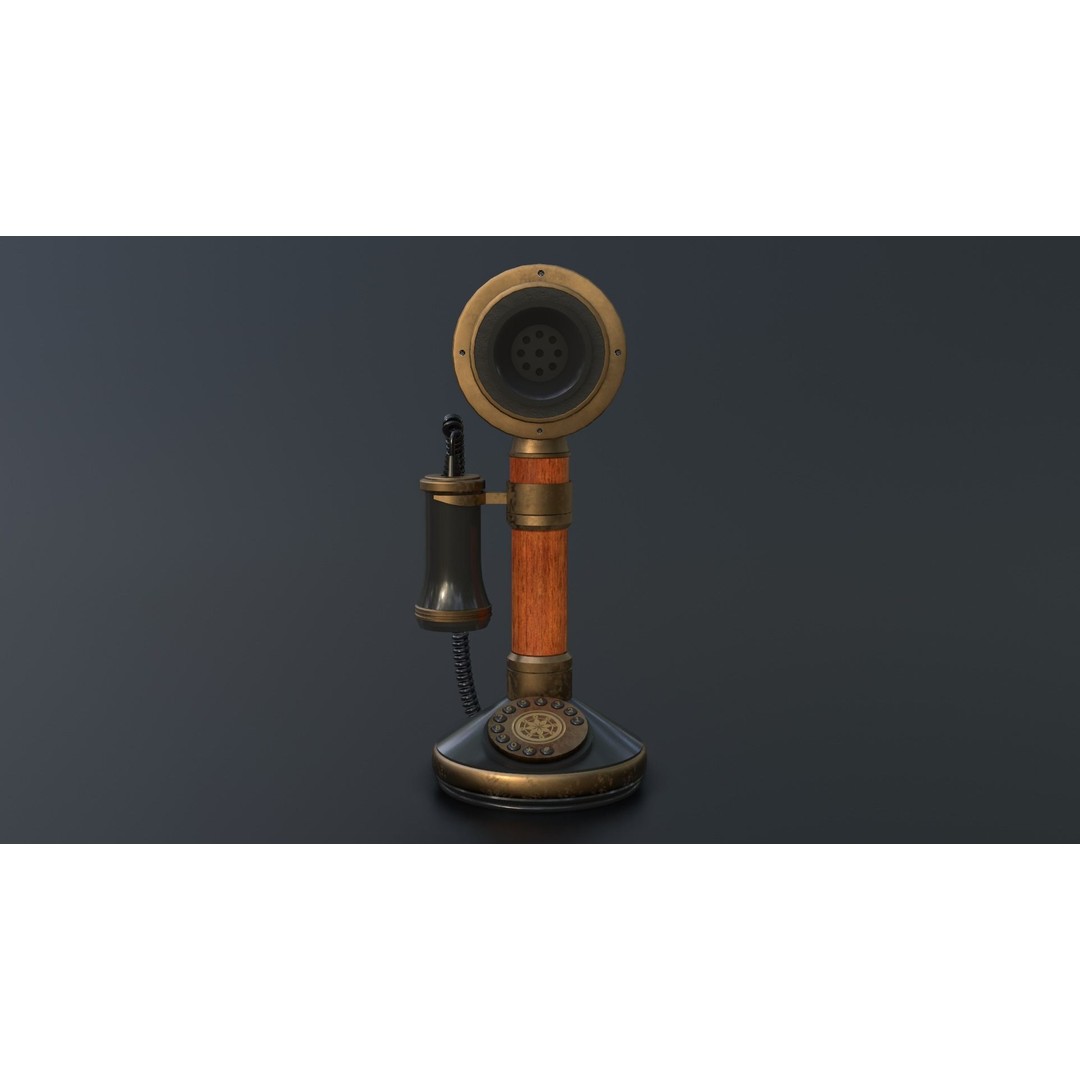 Vintage Candlestick Telephone 3D Model – Low Poly PBR Game Asset, FBX, OBJ - View 3