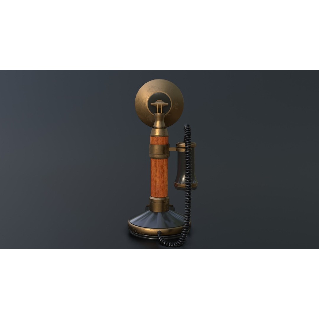 Vintage Candlestick Telephone 3D Model – Low Poly PBR Game Asset, FBX, OBJ - View 4
