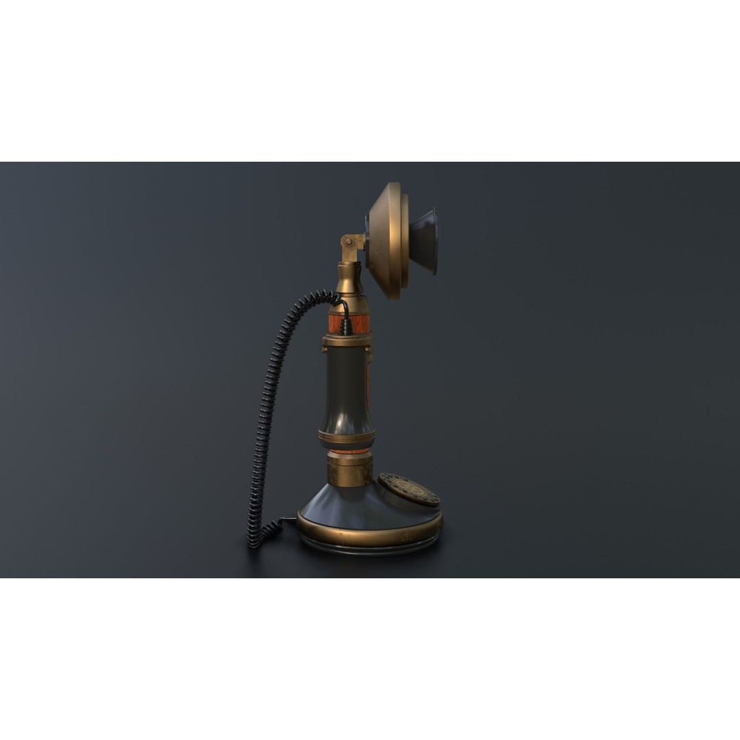 Vintage Candlestick Telephone 3D Model – Low Poly PBR Game Asset, FBX, OBJ - View 5