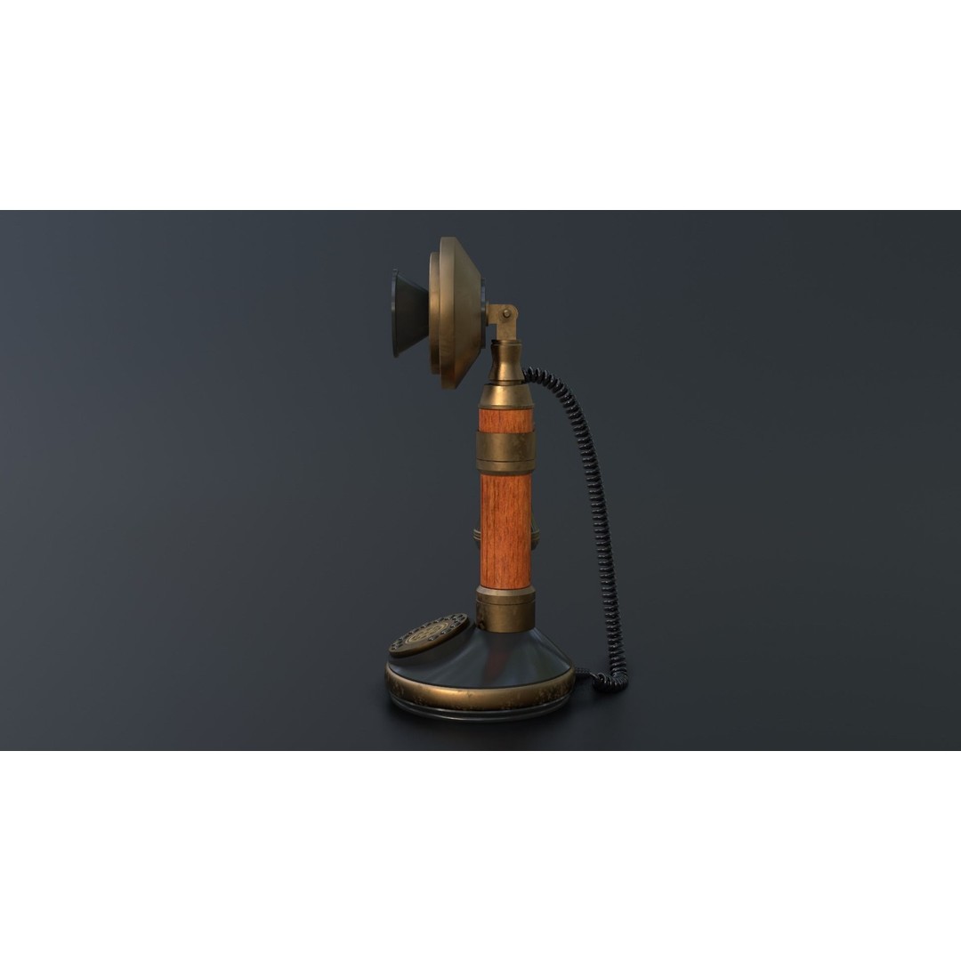 Vintage Candlestick Telephone 3D Model – Low Poly PBR Game Asset, FBX, OBJ - View 6