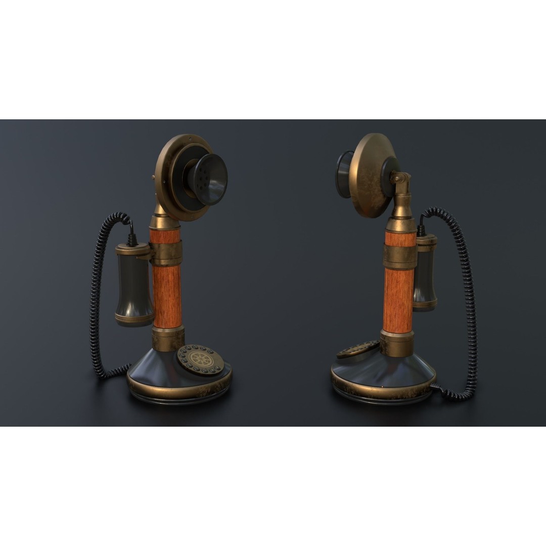 Vintage Candlestick Telephone 3D Model – Low Poly PBR Game Asset, FBX, OBJ - View 9