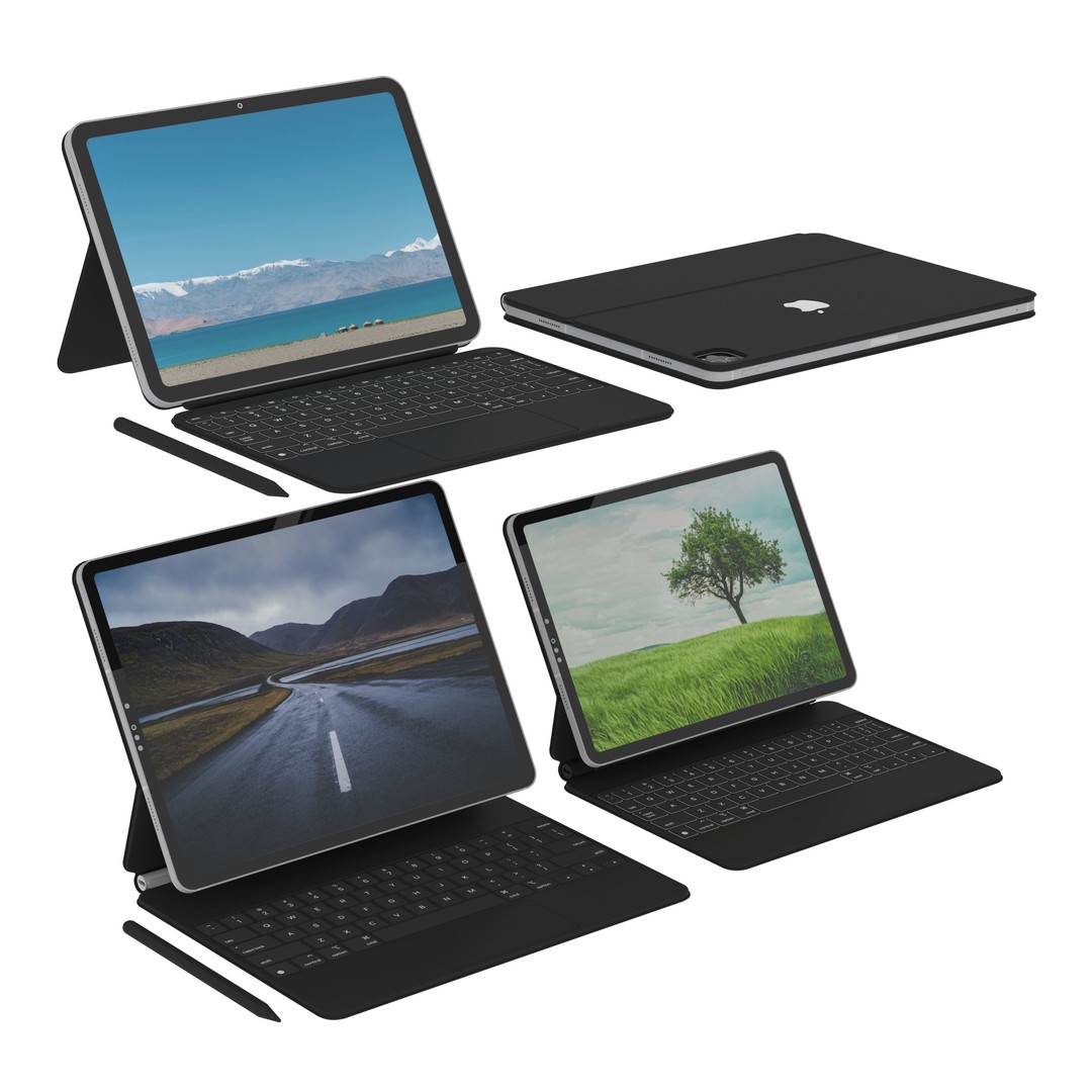 iPad Pro with Keyboard 3D Model – High Poly, PBR Textured, FBX - View 3