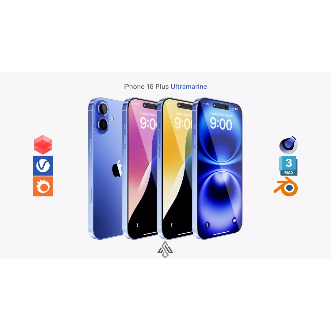Apple iPhone 16 Plus Ultramarine 3D Model – PBR Textured, FBX, OBJ - View 2