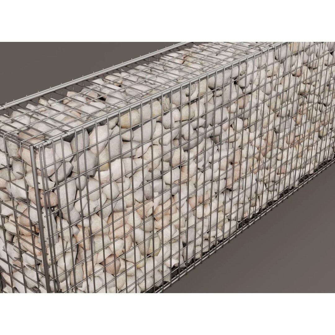 Gabion Stone Wall 3D Model – Low Poly Game Asset, FBX, PBR - View 10