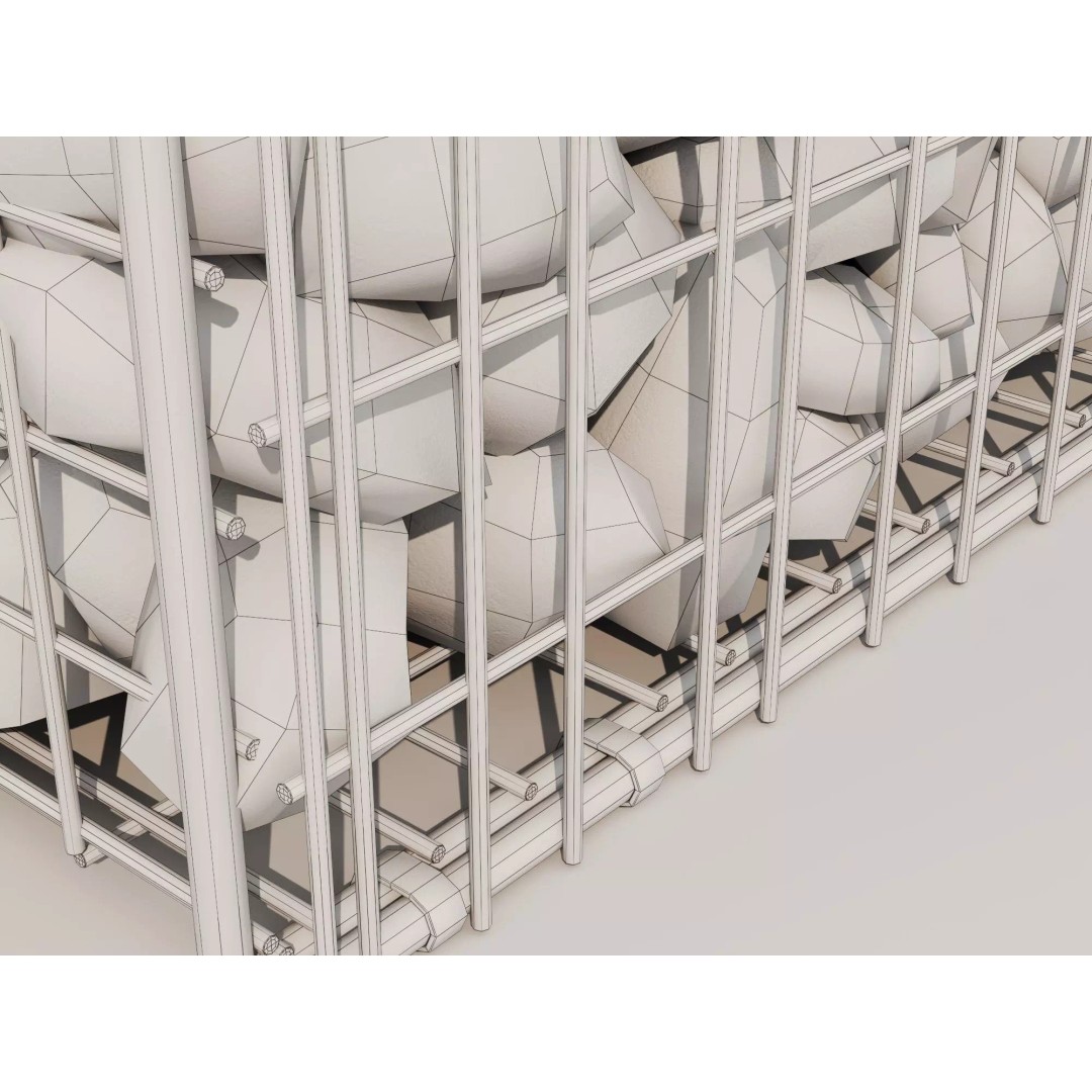 Gabion Stone Wall 3D Model – Low Poly Game Asset, FBX, PBR - View 19