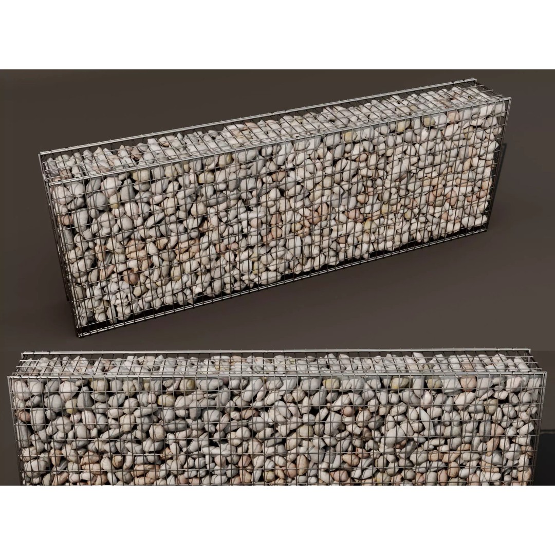 Gabion Stone Wall 3D Model – Low Poly Game Asset, FBX, PBR - View 2