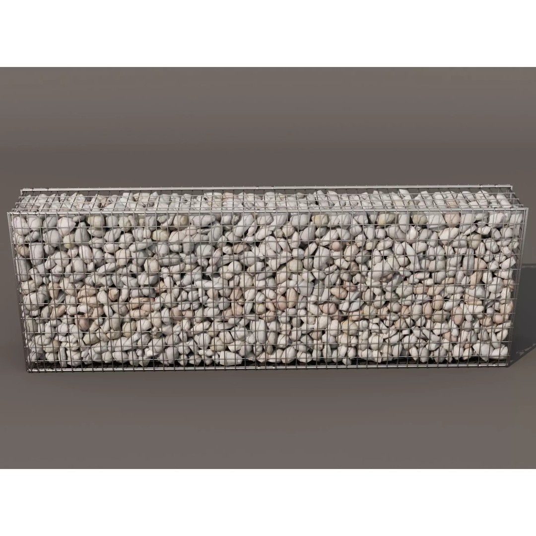 Gabion Stone Wall 3D Model – Low Poly Game Asset, FBX, PBR - View 3