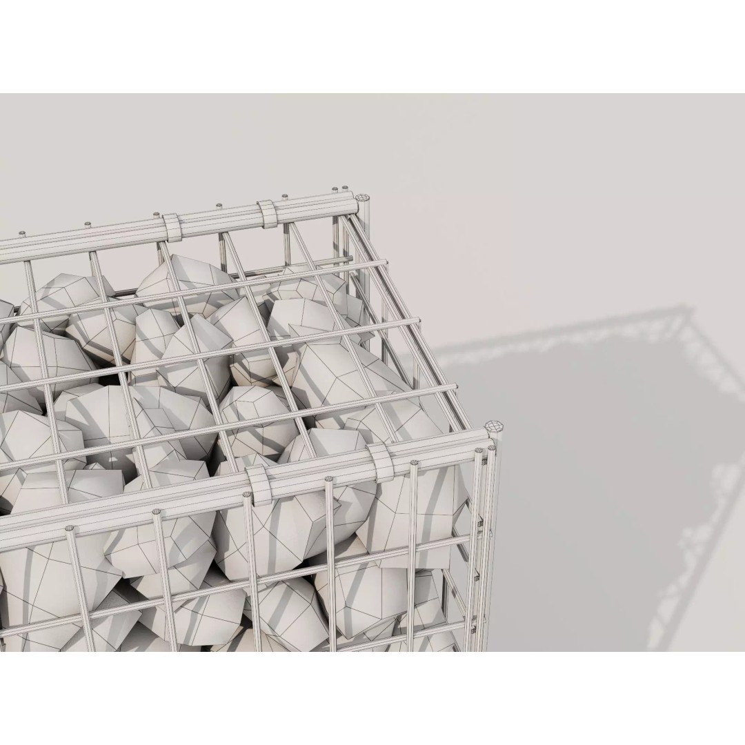 Gabion Stone Wall 3D Model – Low Poly Game Asset, FBX, PBR - View 6