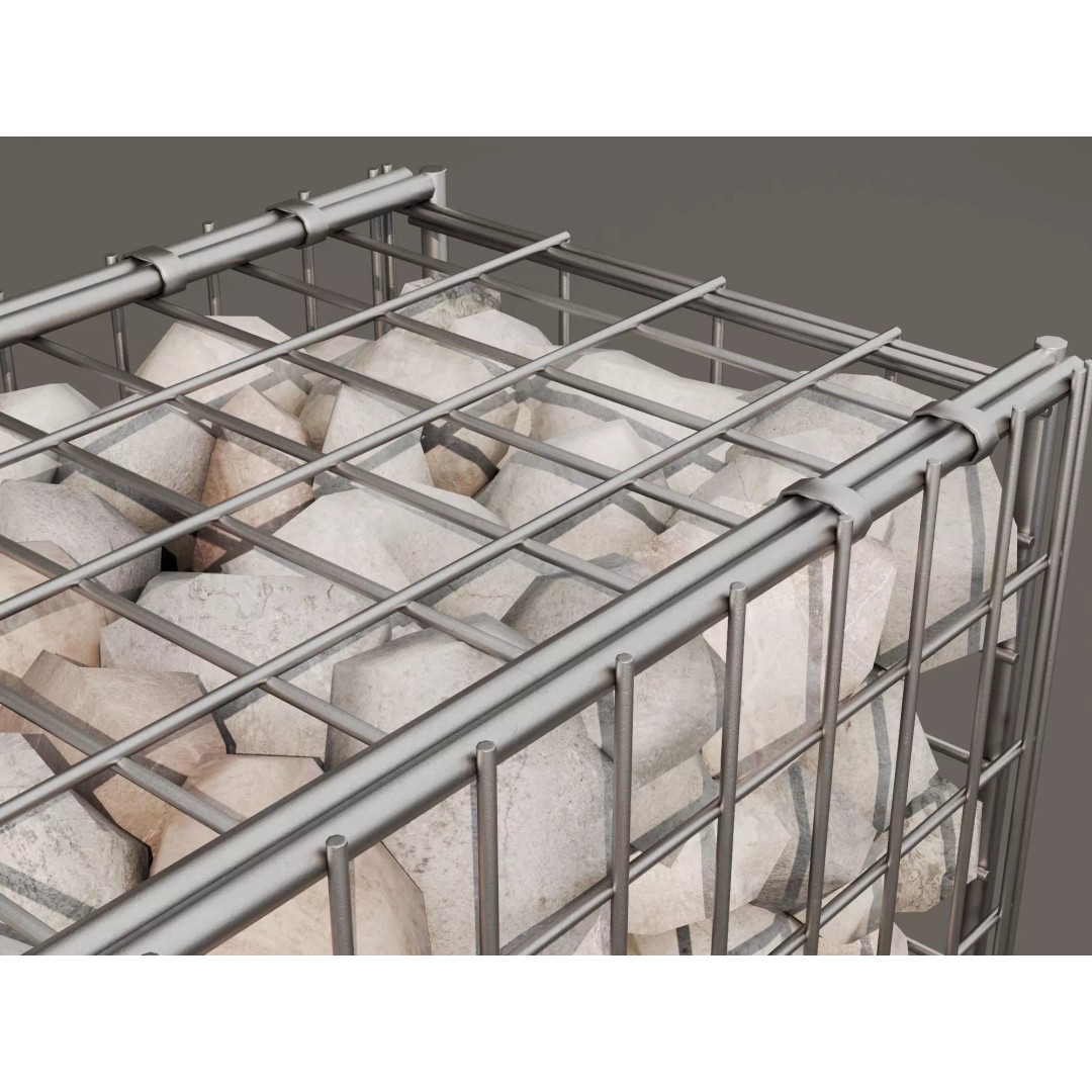 Gabion Stone Wall 3D Model – Low Poly Game Asset, FBX, PBR - View 8