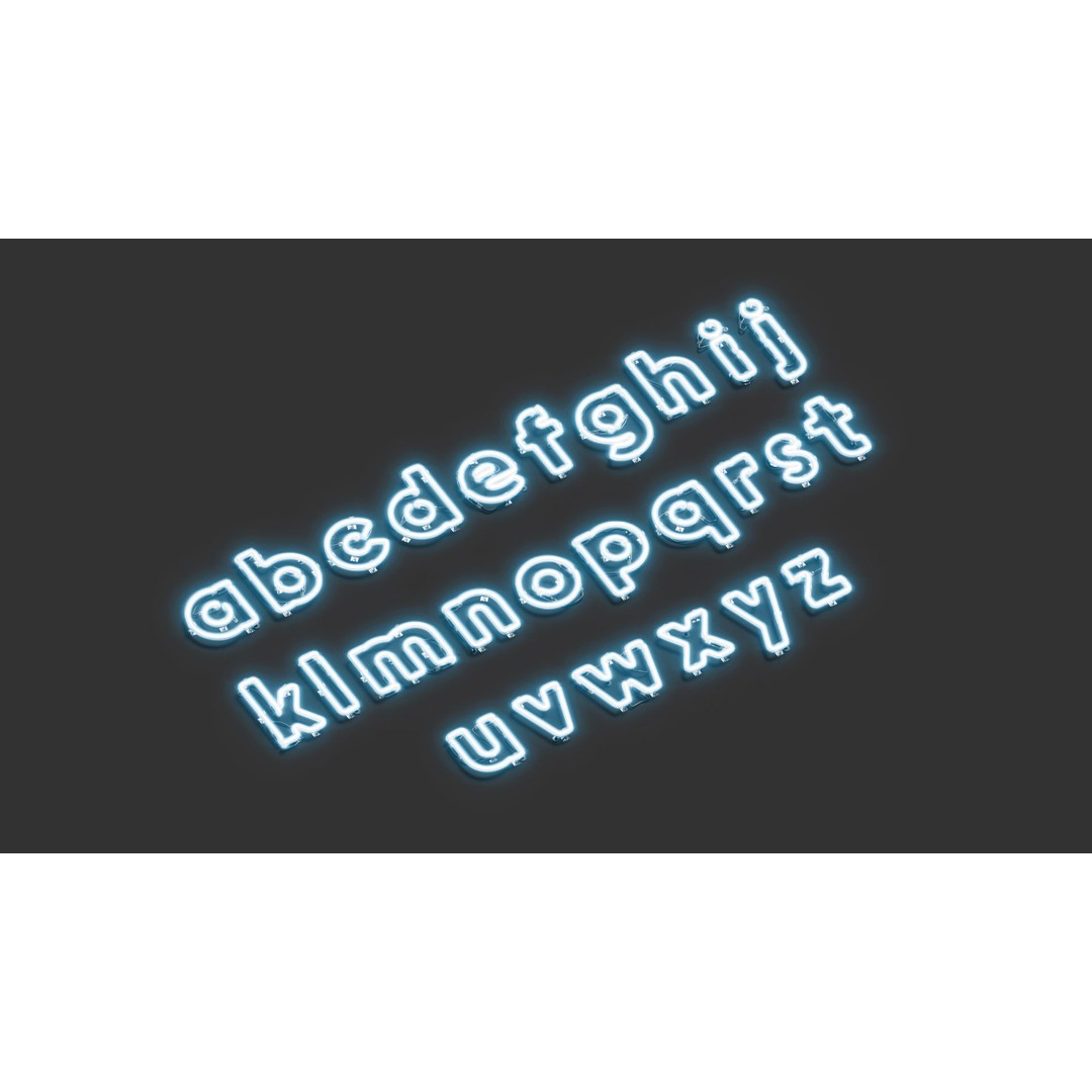 Blue Neon Lowercase Letters 3D Model – Illuminated LED Font, FBX, OBJ - View 3