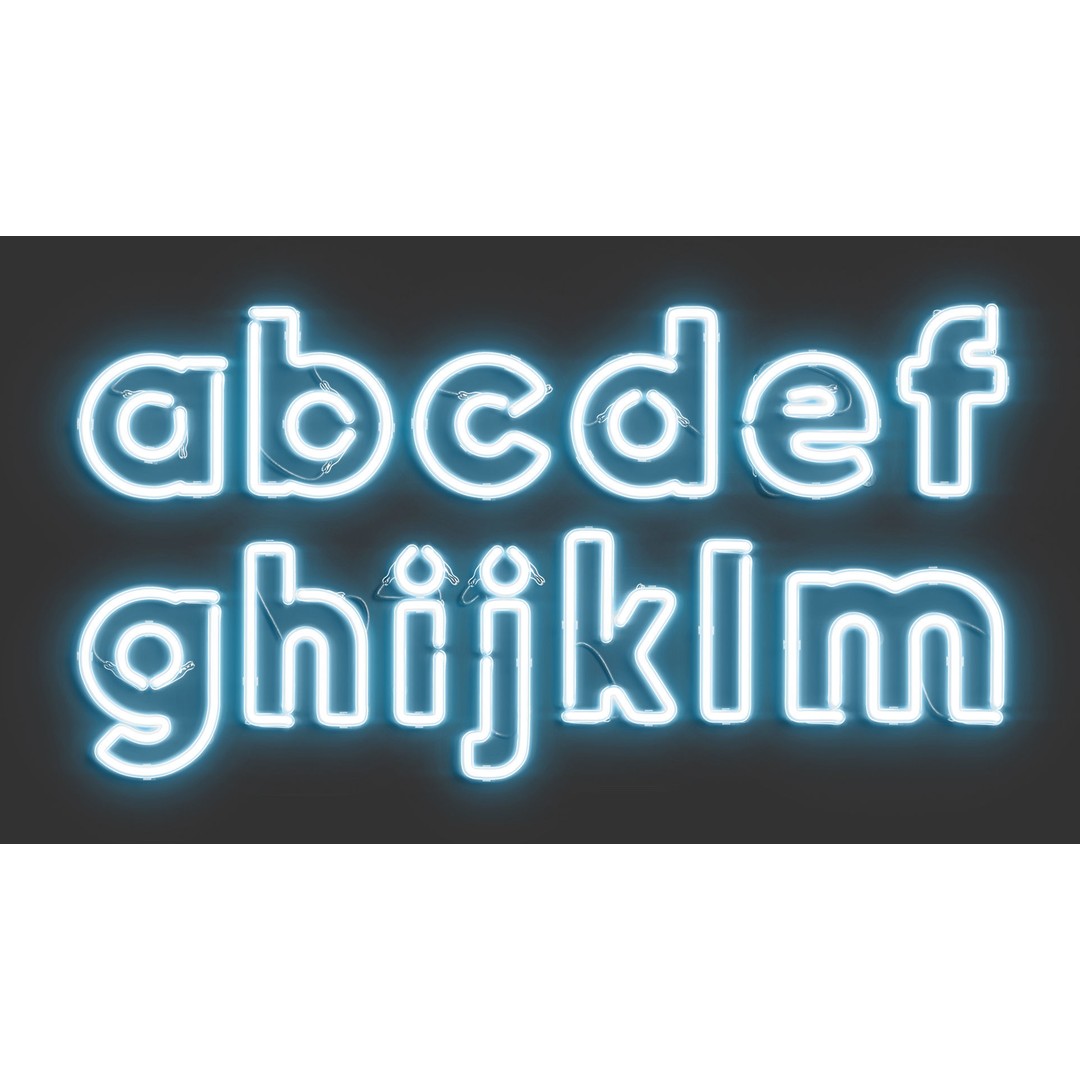 Blue Neon Lowercase Letters 3D Model – Illuminated LED Font, FBX, OBJ - View 4