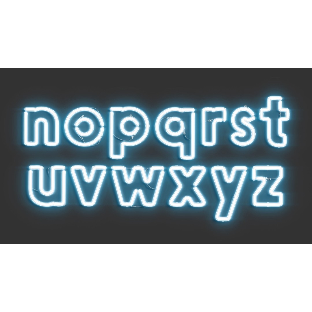 Blue Neon Lowercase Letters 3D Model – Illuminated LED Font, FBX, OBJ - View 5