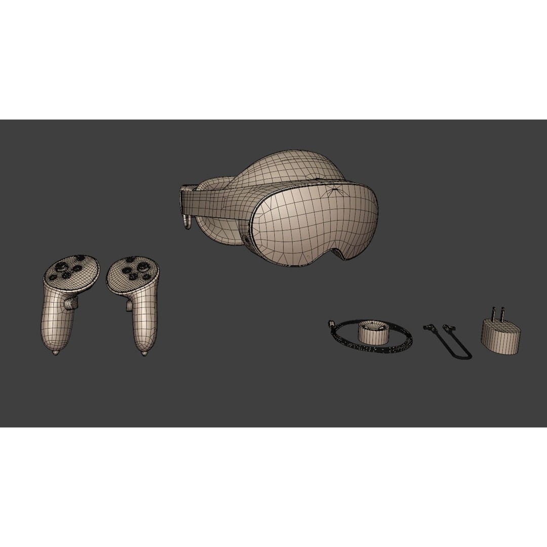 Meta Quest VR Headset & Controllers 3D Model – PBR Game-Ready Asset, FBX, OBJ