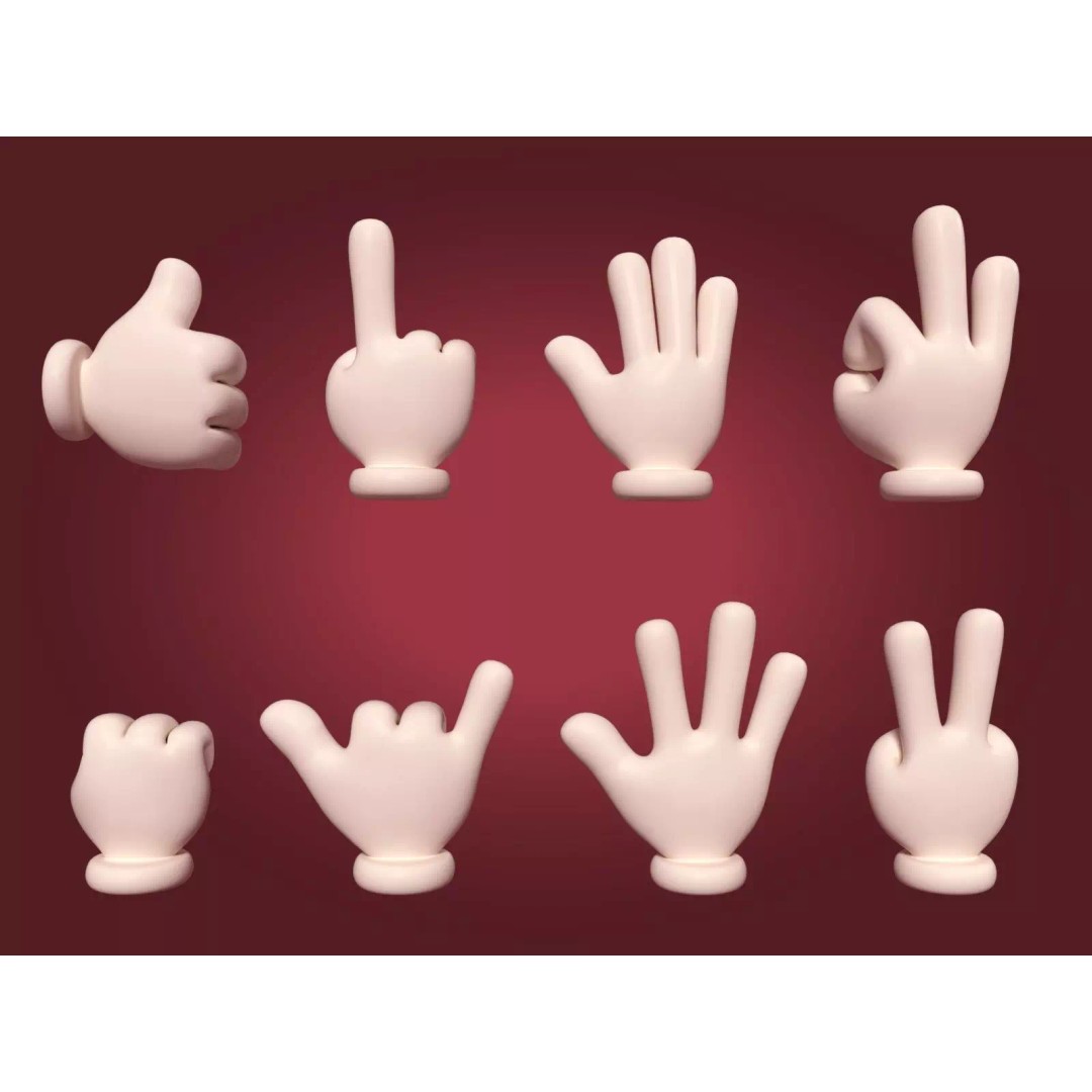Hand Emoji Signs 3D Model – Cartoon Icons Collection, Blender - View 2