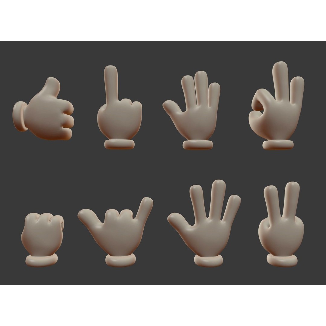 Hand Emoji Signs 3D Model – Cartoon Icons Collection, Blender - View 3