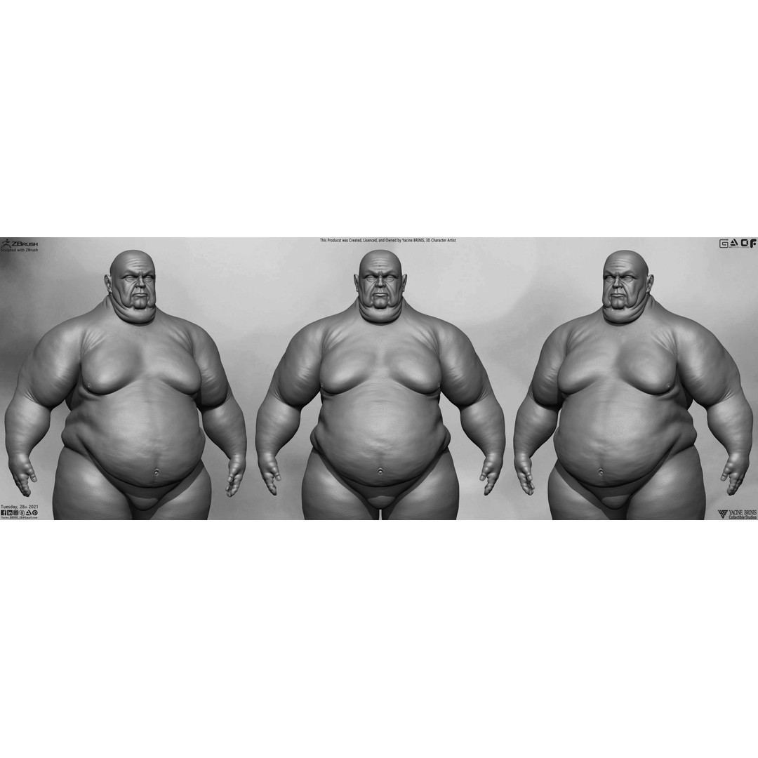 Fat Man 3D Model – Low Poly BaseMesh for Games, FBX, OBJ - View 10