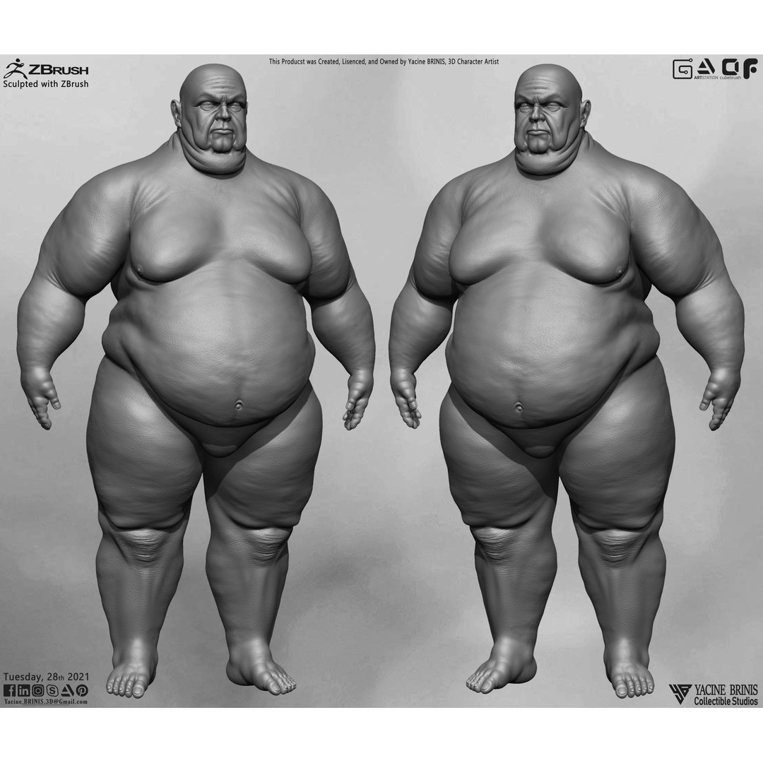 Fat Man 3D Model – Low Poly BaseMesh for Games, FBX, OBJ - View 12