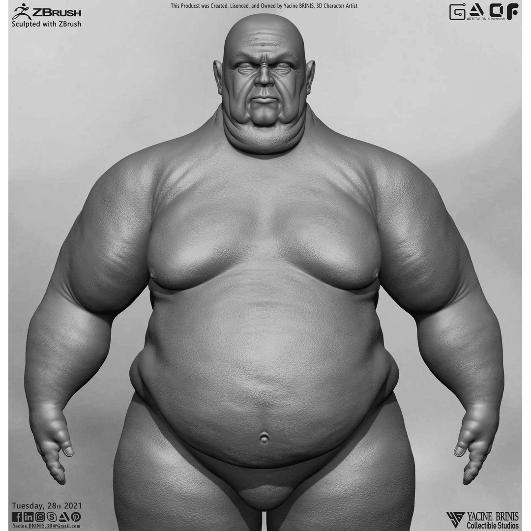 Fat Man 3D Model – Low Poly BaseMesh for Games, FBX, OBJ - View 13