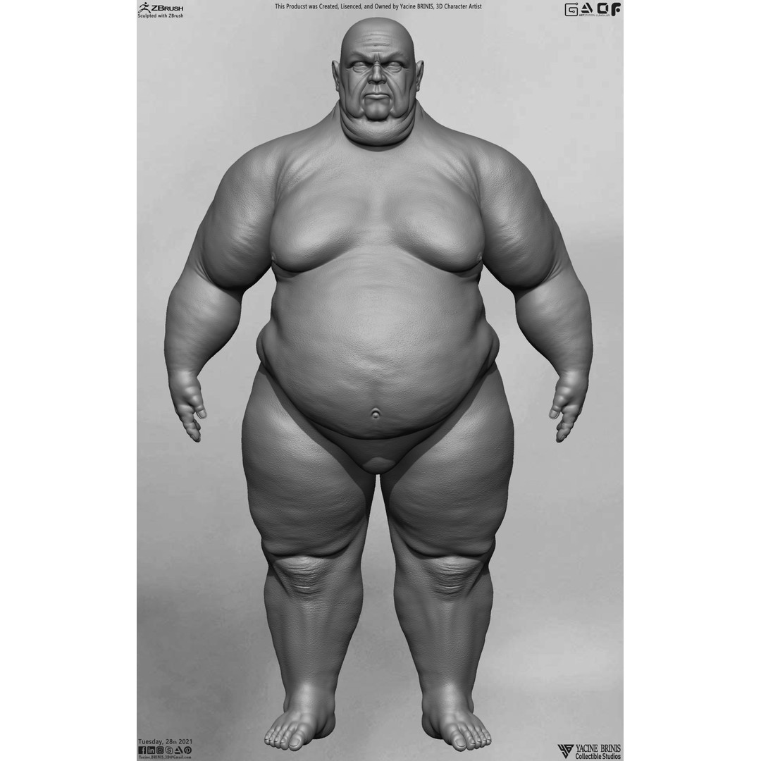 Fat Man 3D Model – Low Poly BaseMesh for Games, FBX, OBJ - View 15