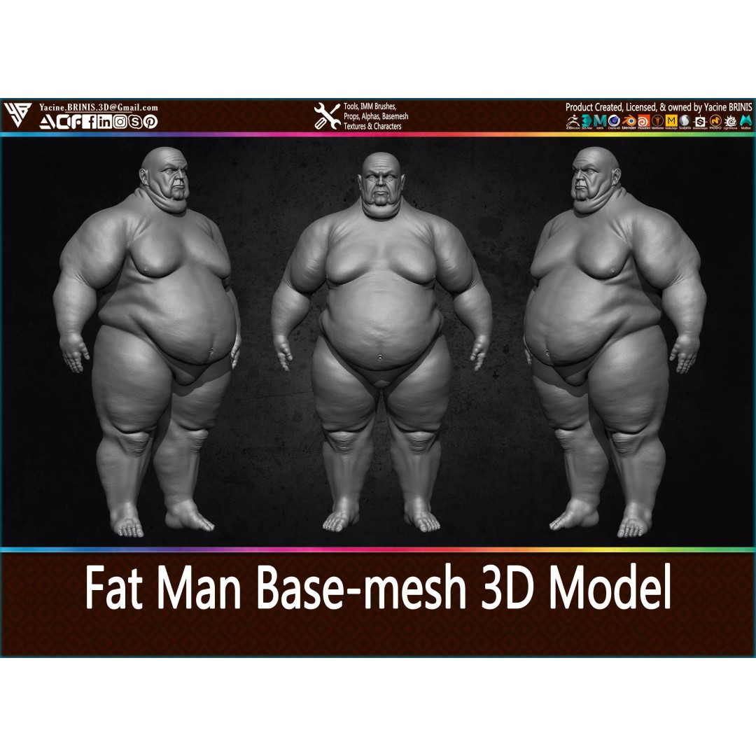Fat Man 3D Model – Low Poly BaseMesh for Games, FBX, OBJ - View 2