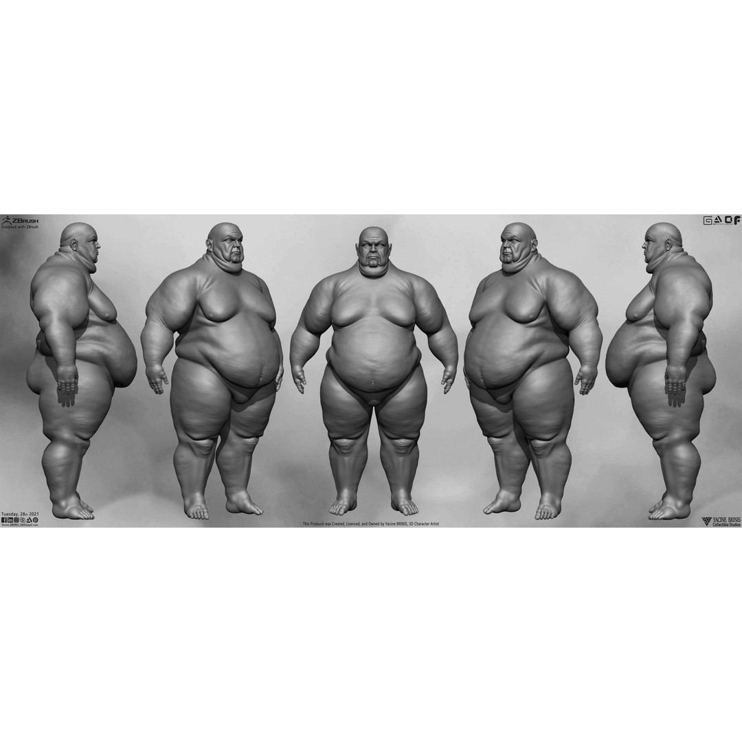 Fat Man 3D Model – Low Poly BaseMesh for Games, FBX, OBJ - View 3