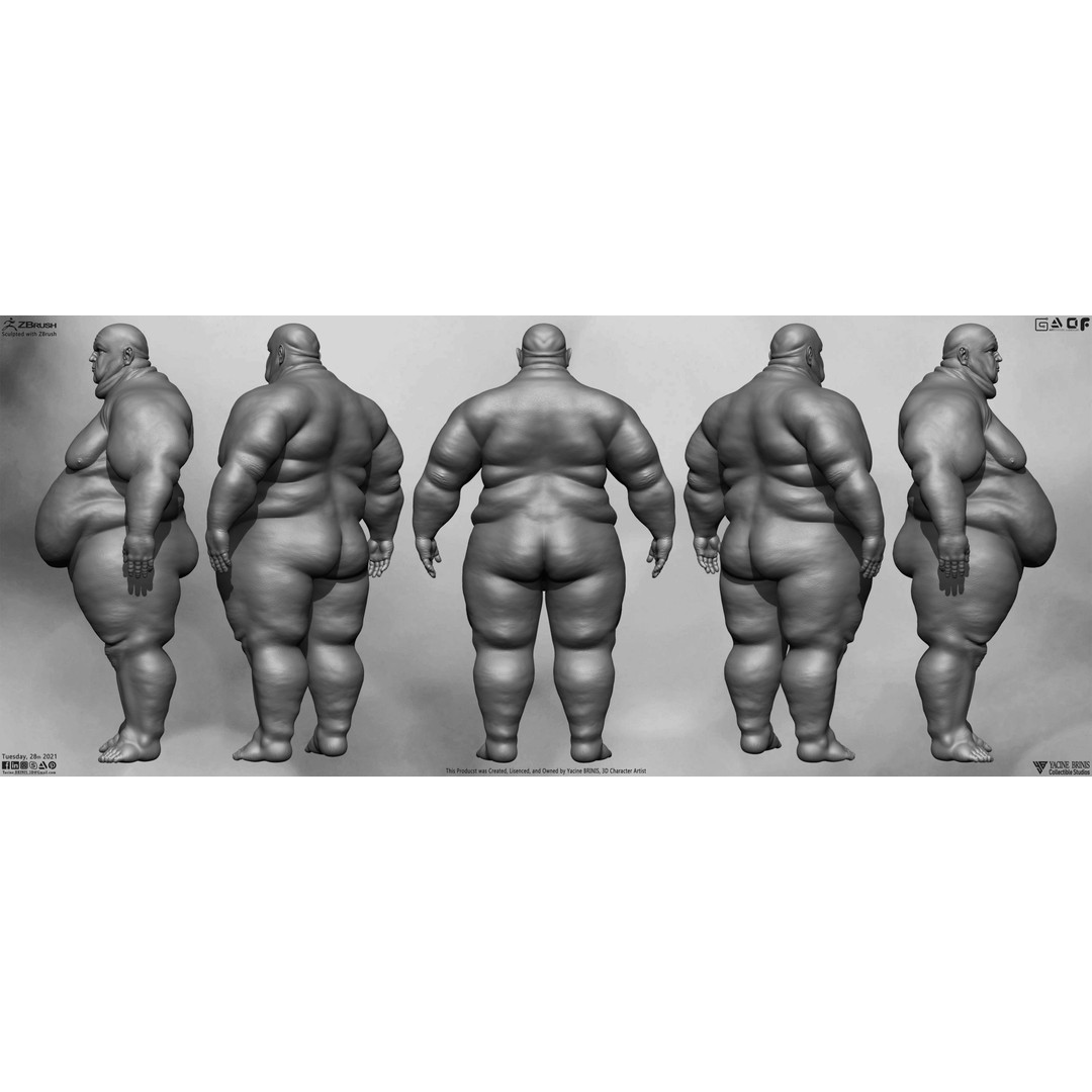 Fat Man 3D Model – Low Poly BaseMesh for Games, FBX, OBJ - View 4