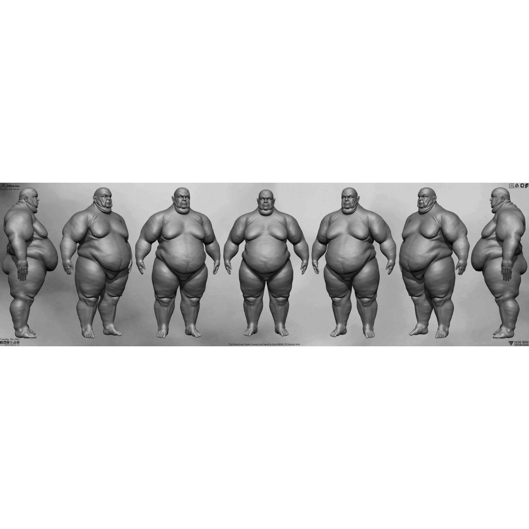 Fat Man 3D Model – Low Poly BaseMesh for Games, FBX, OBJ - View 5