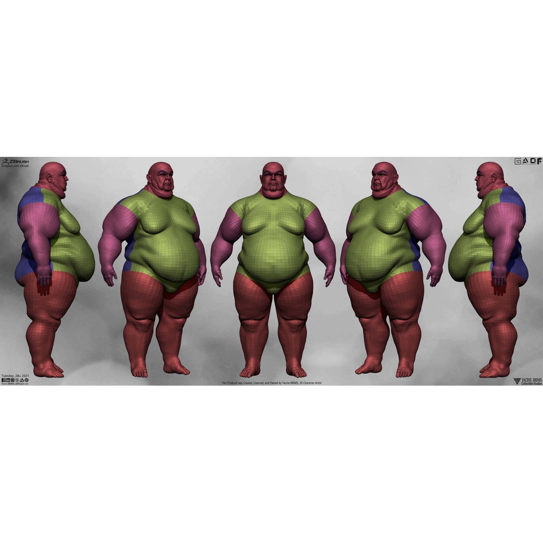 Fat Man 3D Model – Low Poly BaseMesh for Games, FBX, OBJ - View 6
