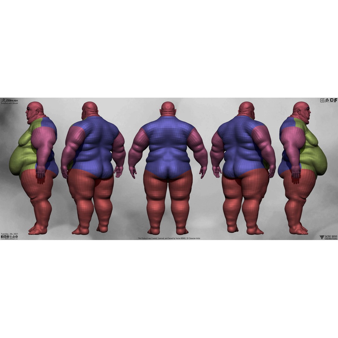 Fat Man 3D Model – Low Poly BaseMesh for Games, FBX, OBJ - View 7