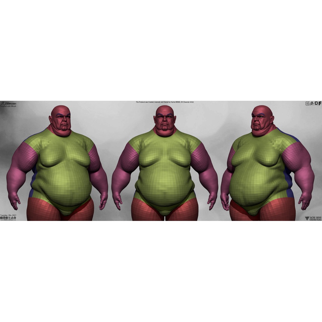 Fat Man 3D Model – Low Poly BaseMesh for Games, FBX, OBJ - View 8