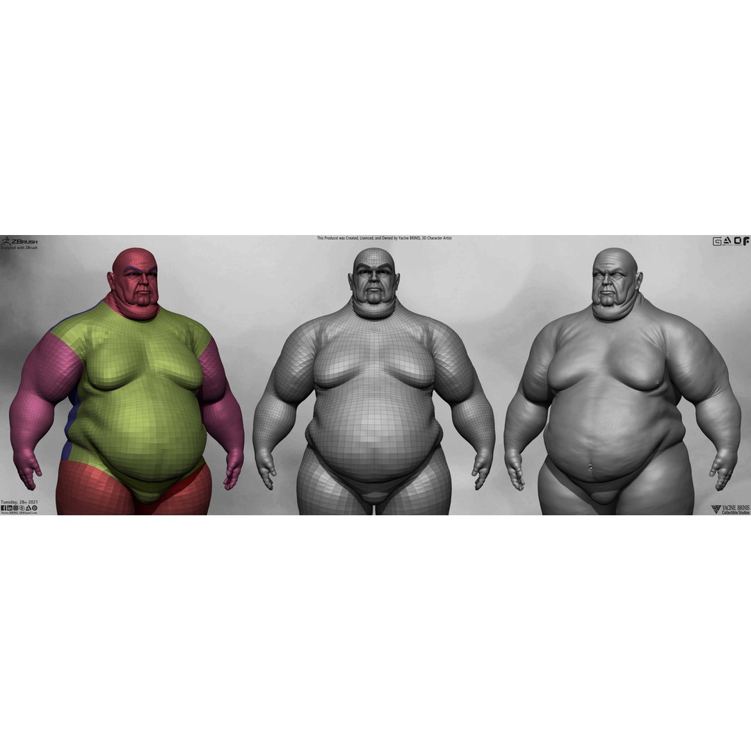 Fat Man 3D Model – Low Poly BaseMesh for Games, FBX, OBJ - View 9