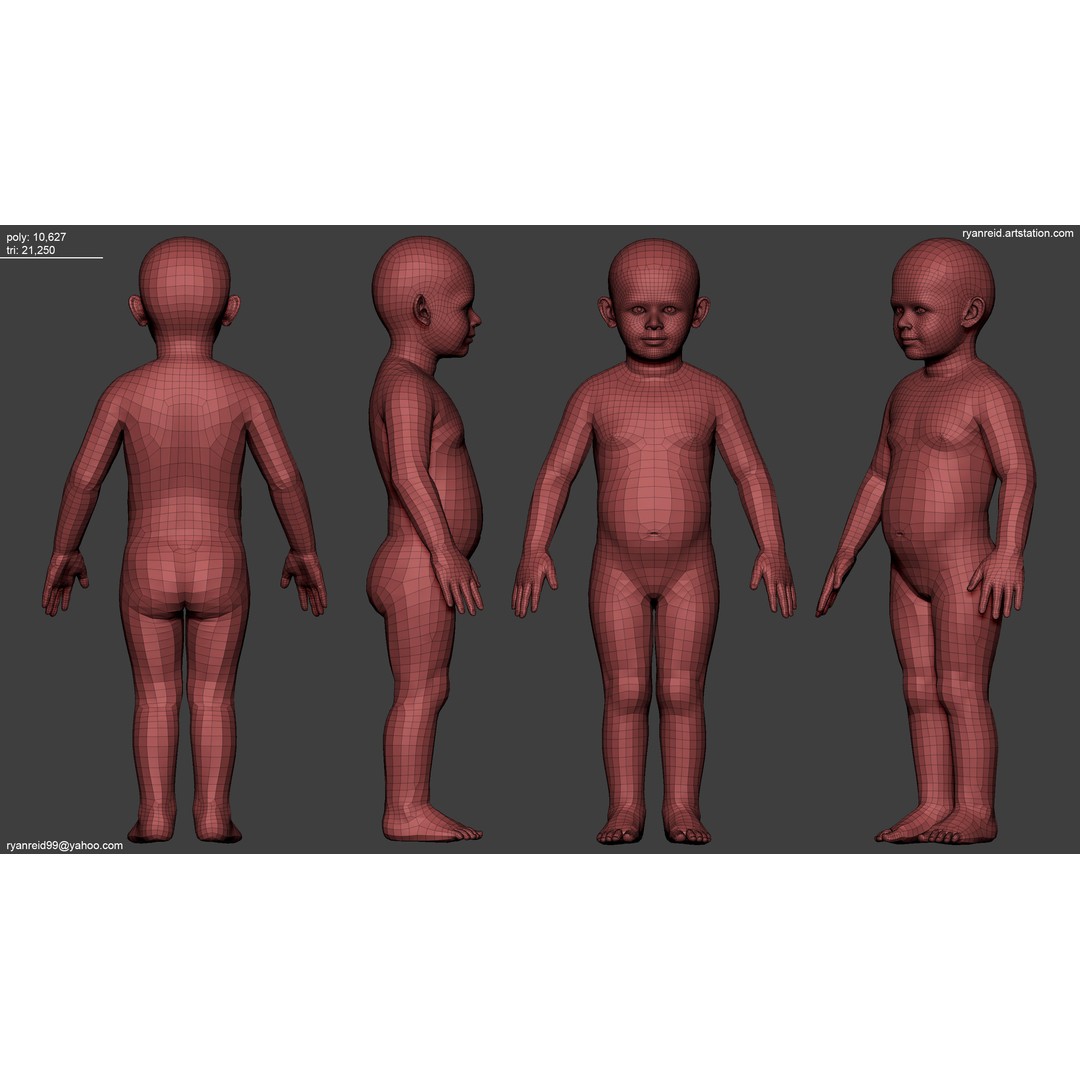 Child Basemesh 3D Model – Low Poly Character Asset, FBX, OBJ