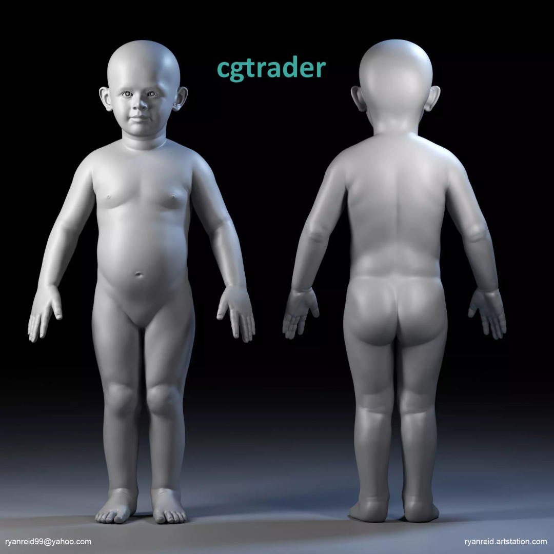 Child Basemesh 3D Model – Low Poly Character Asset, FBX, OBJ - View 2