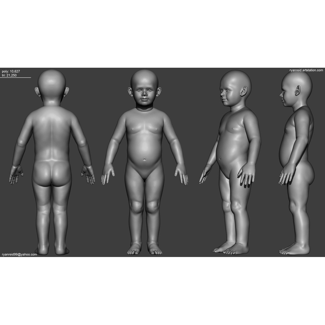 Child Basemesh 3D Model – Low Poly Character Asset, FBX, OBJ - View 4