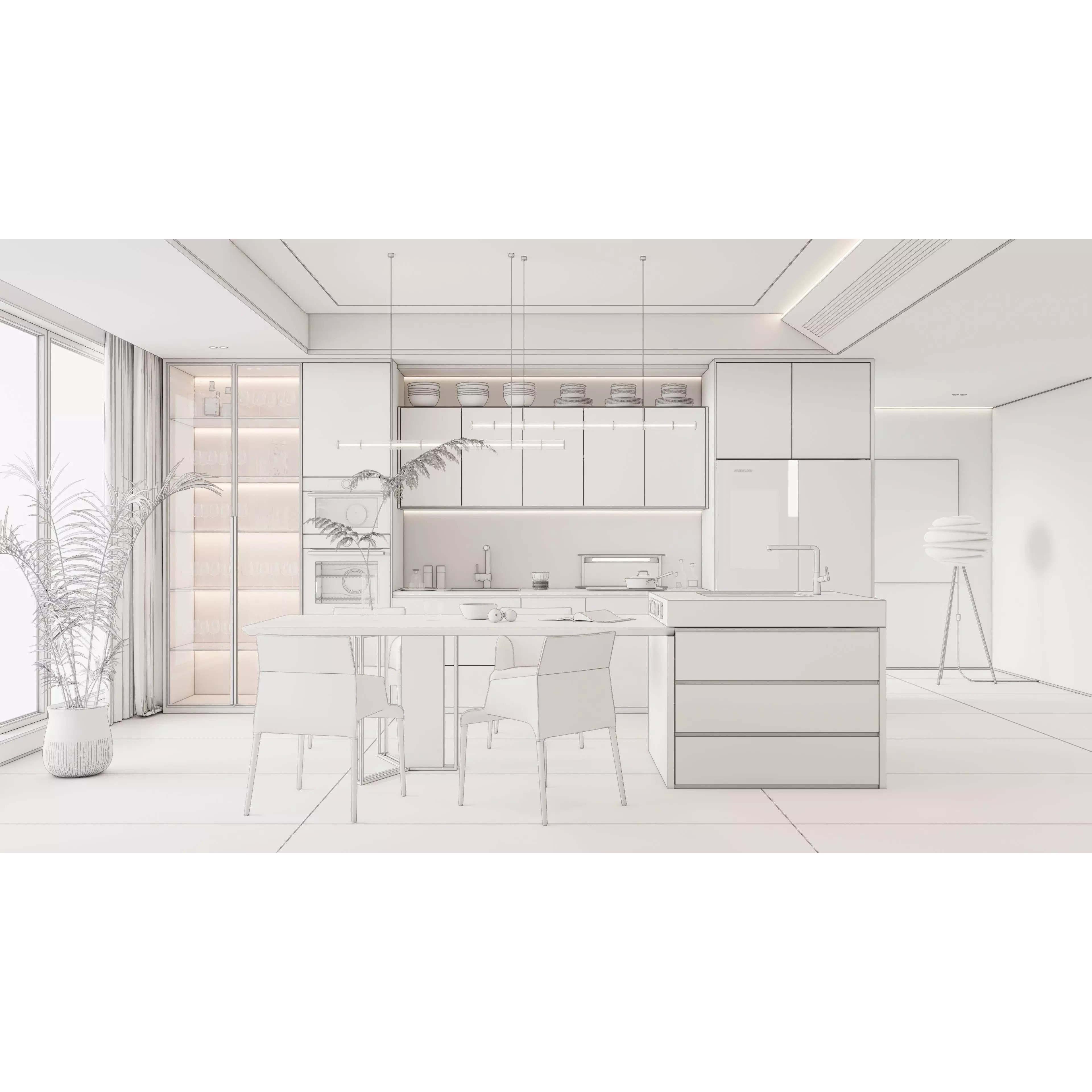 Modern Kitchen Interior - Ready-to-Render 3D Model