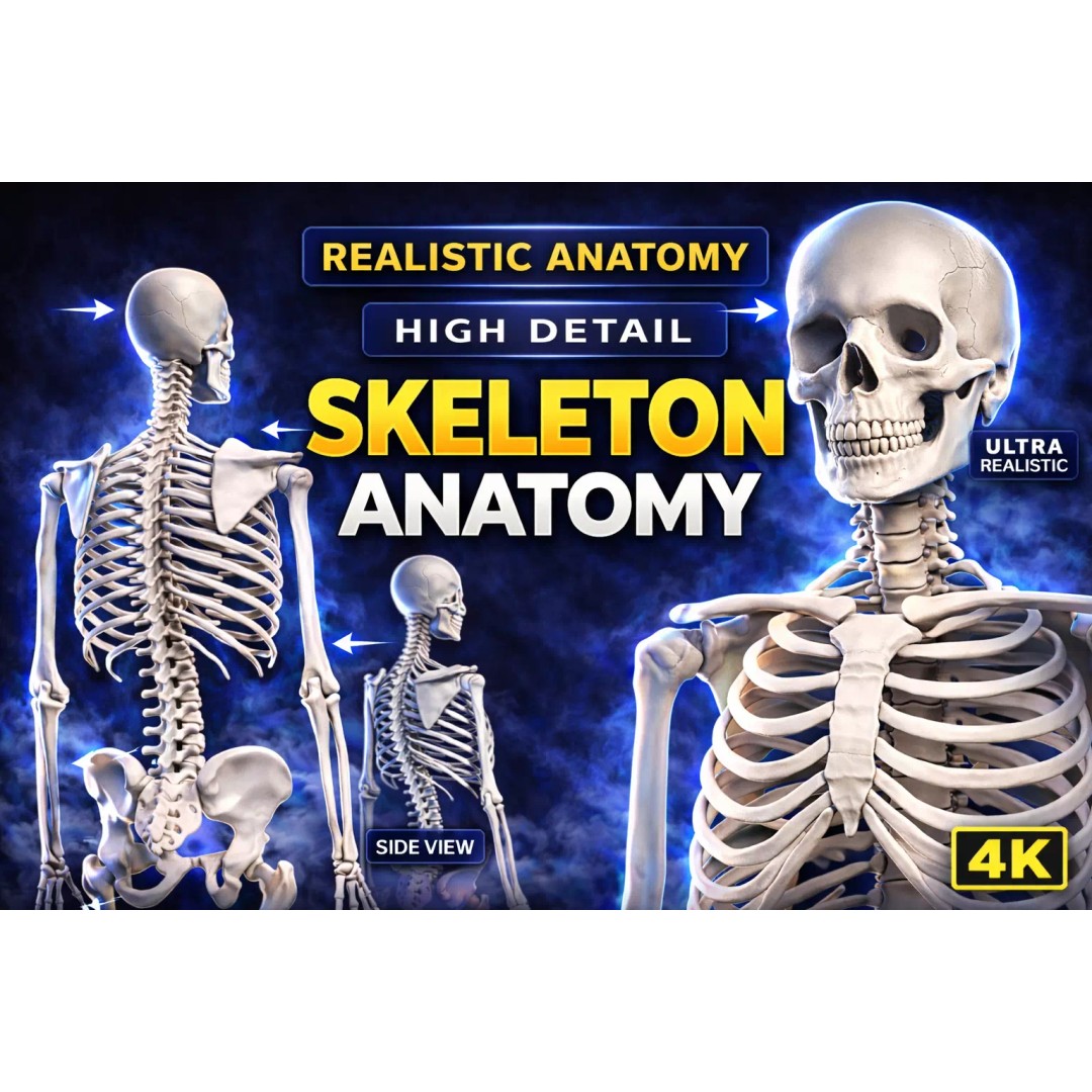 Realistic Human Skeleton 3D Model – Accurate Anatomy Asset, Blender, FBX, OBJ - View 2