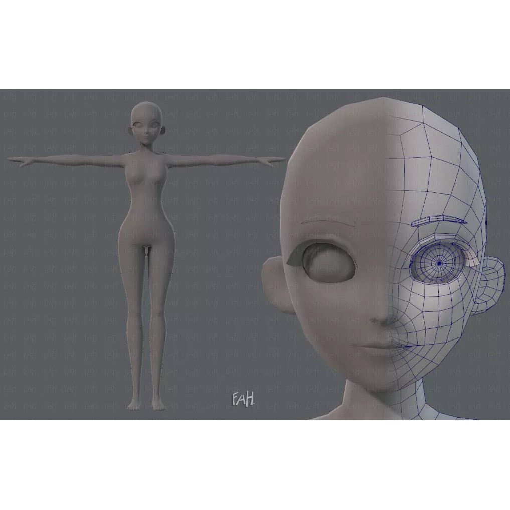 Base Mesh Woman 3D Model – Low Poly Cartoon Character for Animation - View 2