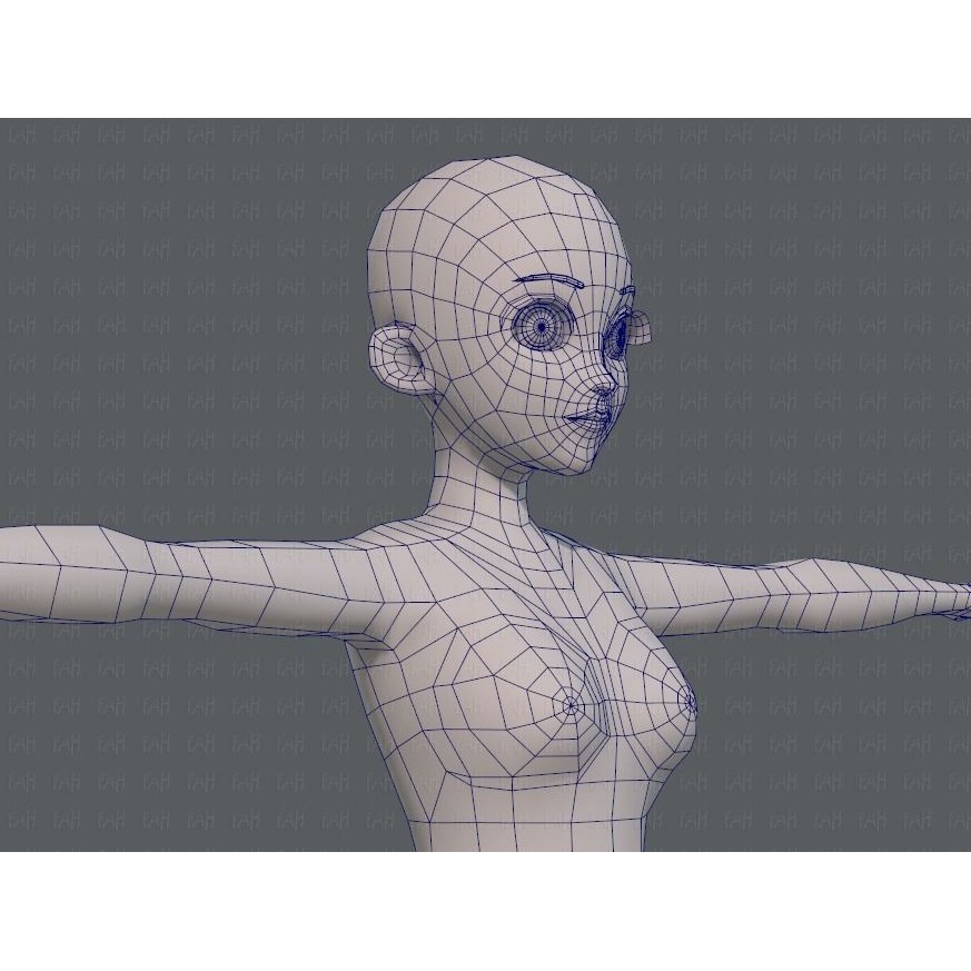 Base Mesh Woman 3D Model – Low Poly Cartoon Character for Animation - View 44