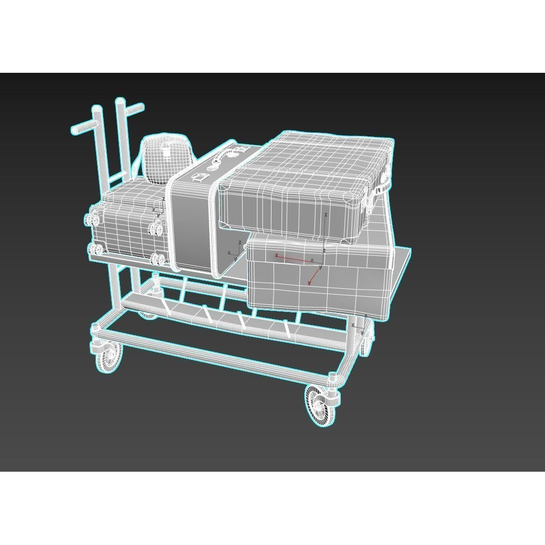 Old Luggage Trolley And Suitcases - Game-Ready 3D Model