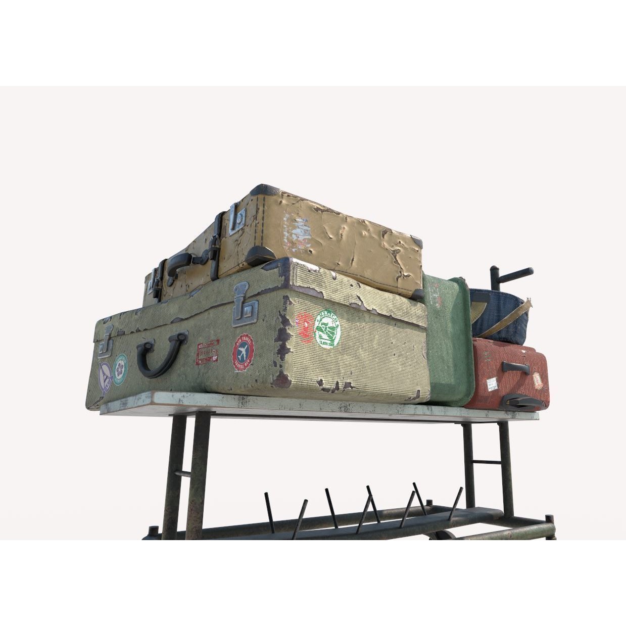 Old Luggage Trolley And Suitcases - Game-Ready 3D Model - View 10