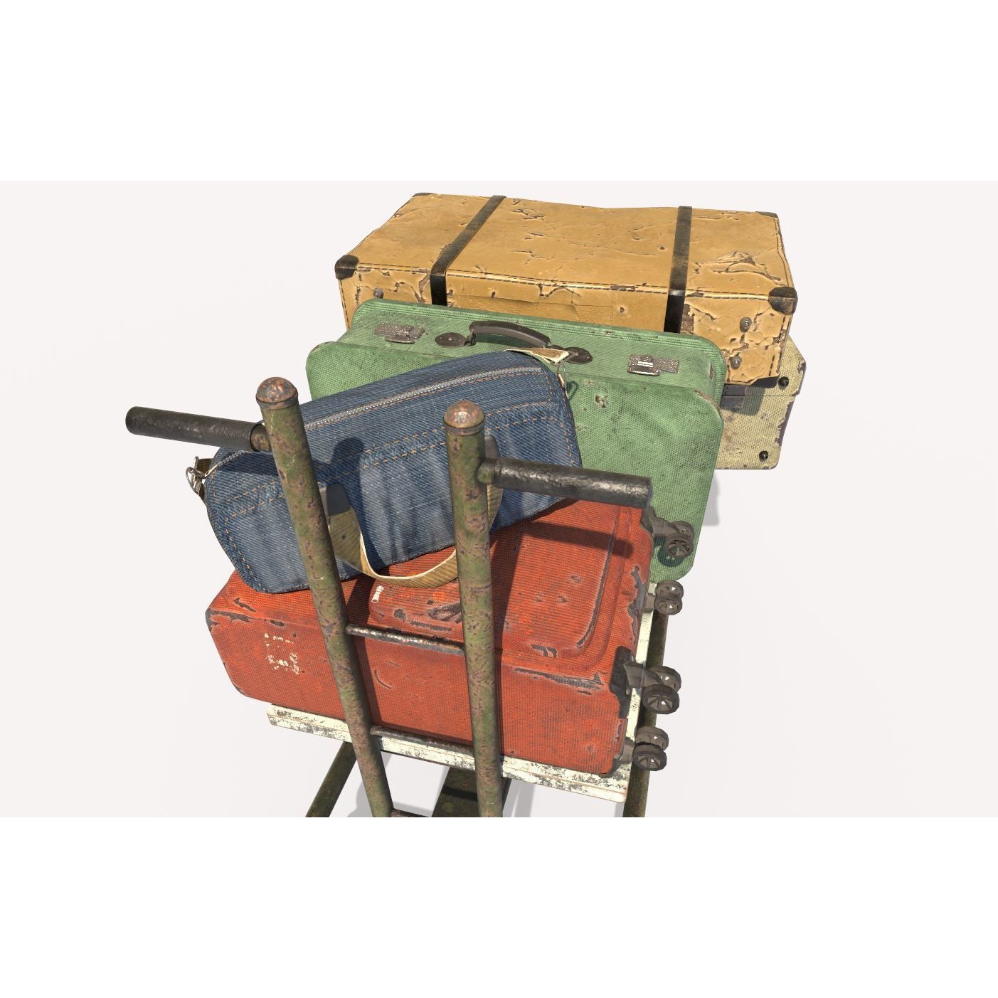 Old Luggage Trolley And Suitcases - Game-Ready 3D Model - View 11