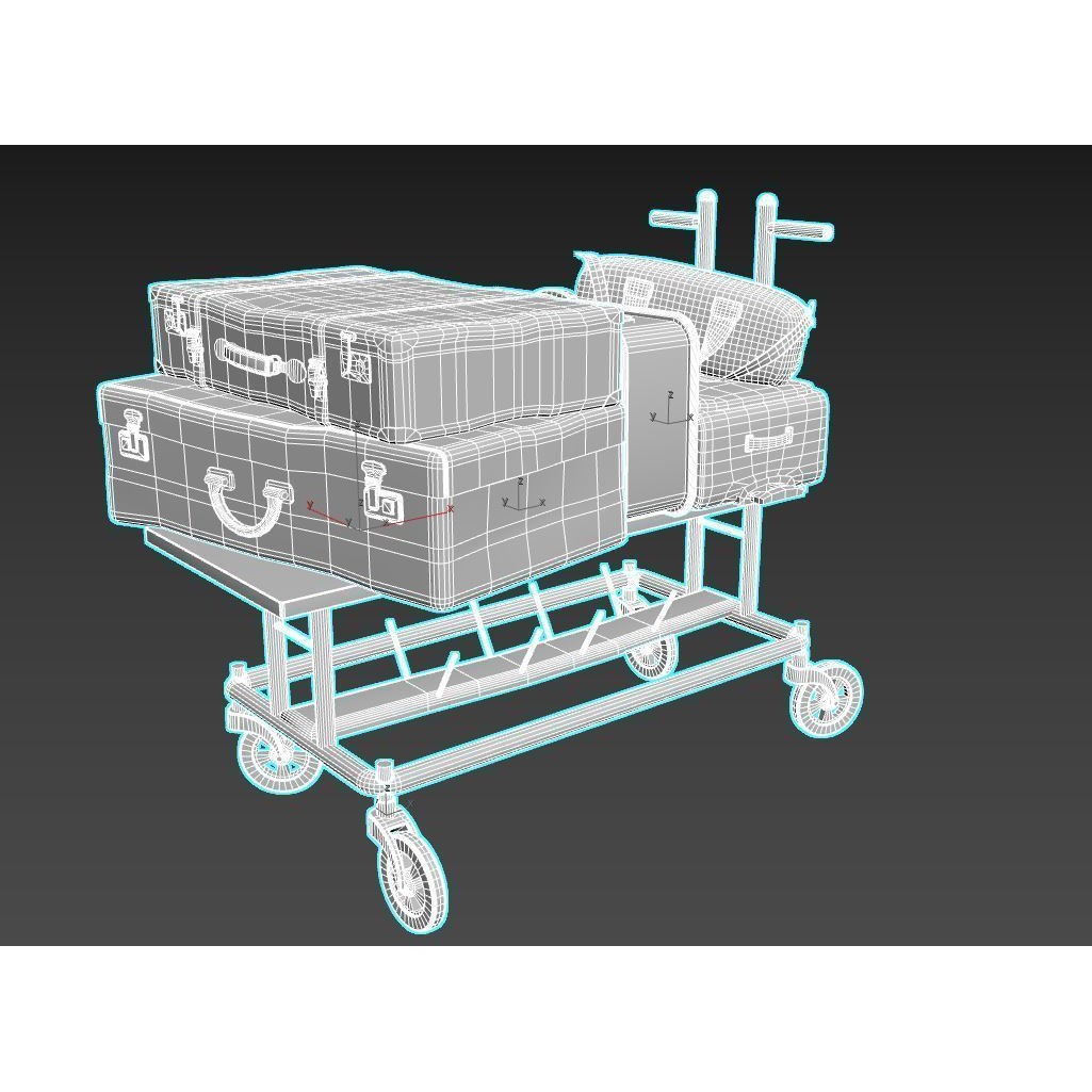 Old Luggage Trolley And Suitcases - Game-Ready 3D Model - View 12