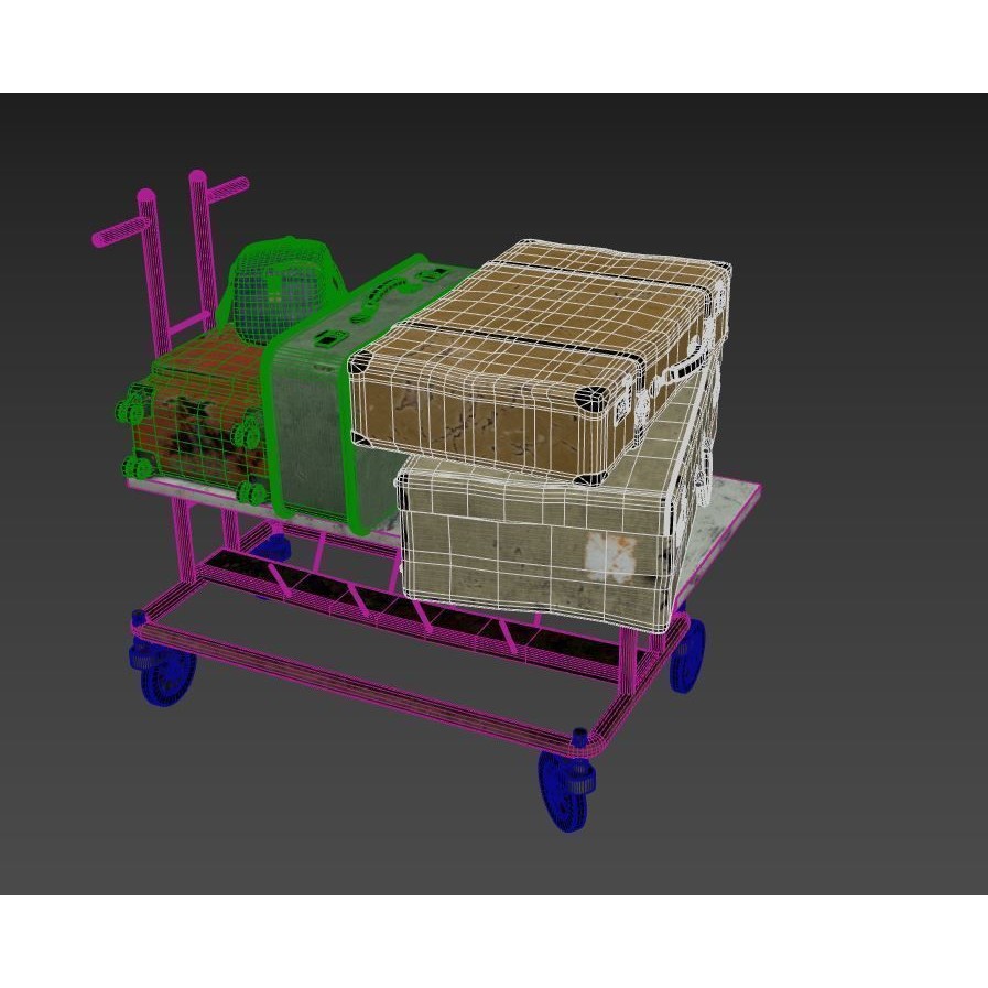 Old Luggage Trolley And Suitcases - Game-Ready 3D Model - View 13